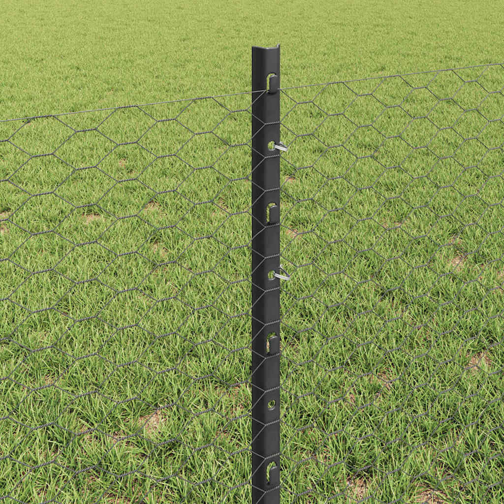 vidaXL Hexagonal Fence with Post 25 x 0.6 m PVC-Coated Steel Grey Mesh 4