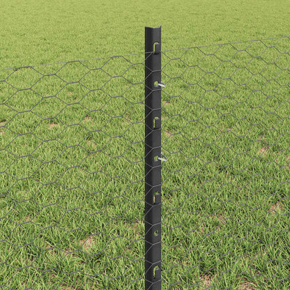 vidaXL Hexagonal Fence with Post 25 x 0.6 m PVC-Coated Steel Grey Mesh 4