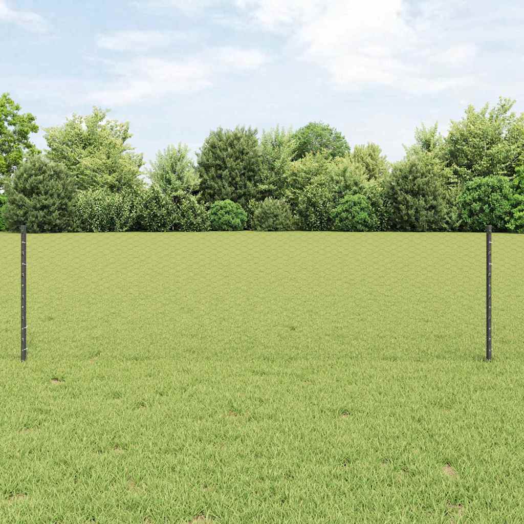 vidaXL Hexagonal Fence with Post 25 x 0.6 m PVC-Coated Steel Grey Mesh 1