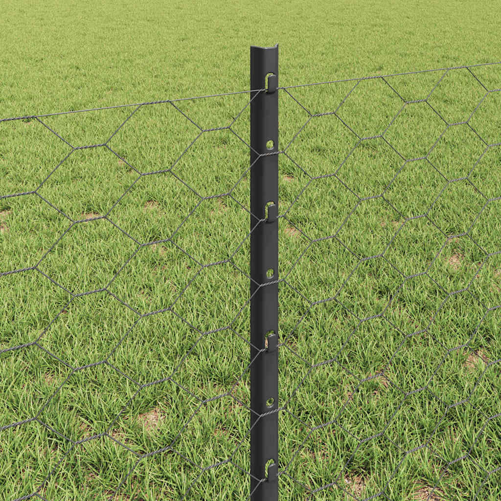 vidaXL Hexagonal Fence with Post 25 x 0.6 m PVC-Coated Steel Grey Mesh 4