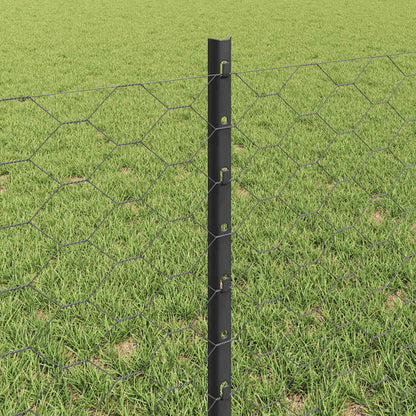 vidaXL Hexagonal Fence with Post 25 x 0.6 m PVC-Coated Steel Grey Mesh 4