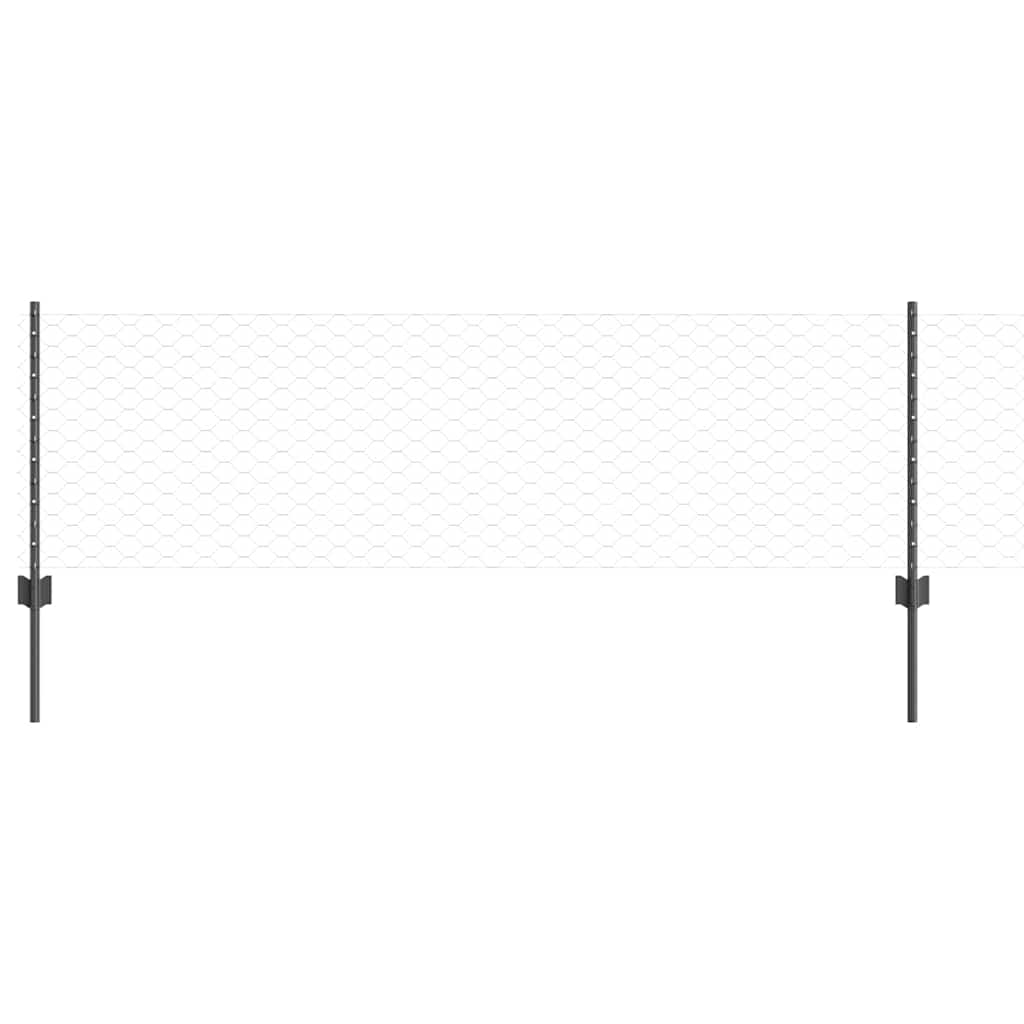 vidaXL Hexagonal Fence with Post 25 x 0.6 m PVC-Coated Steel Grey Mesh 2