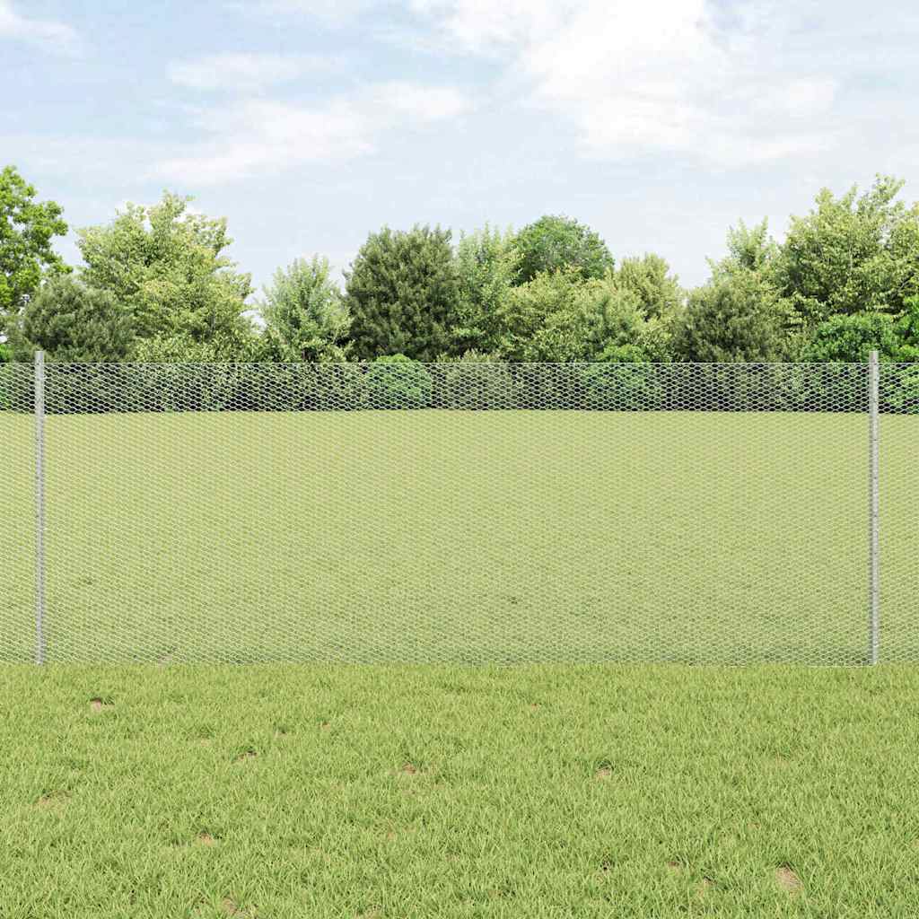 vidaXL Hexagonal Fence with Post 10 x 0.8 m Galvanised Steel Silver 1