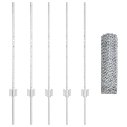 vidaXL Hexagonal Fence with Post 10 x 0.8 m Galvanised Steel Silver 5