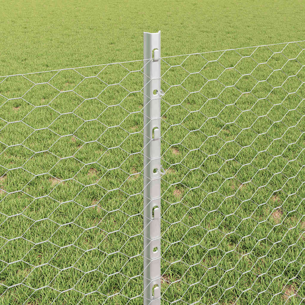 vidaXL Hexagonal Fence with Post 10 x 0.8 m Galvanised Steel Silver 4