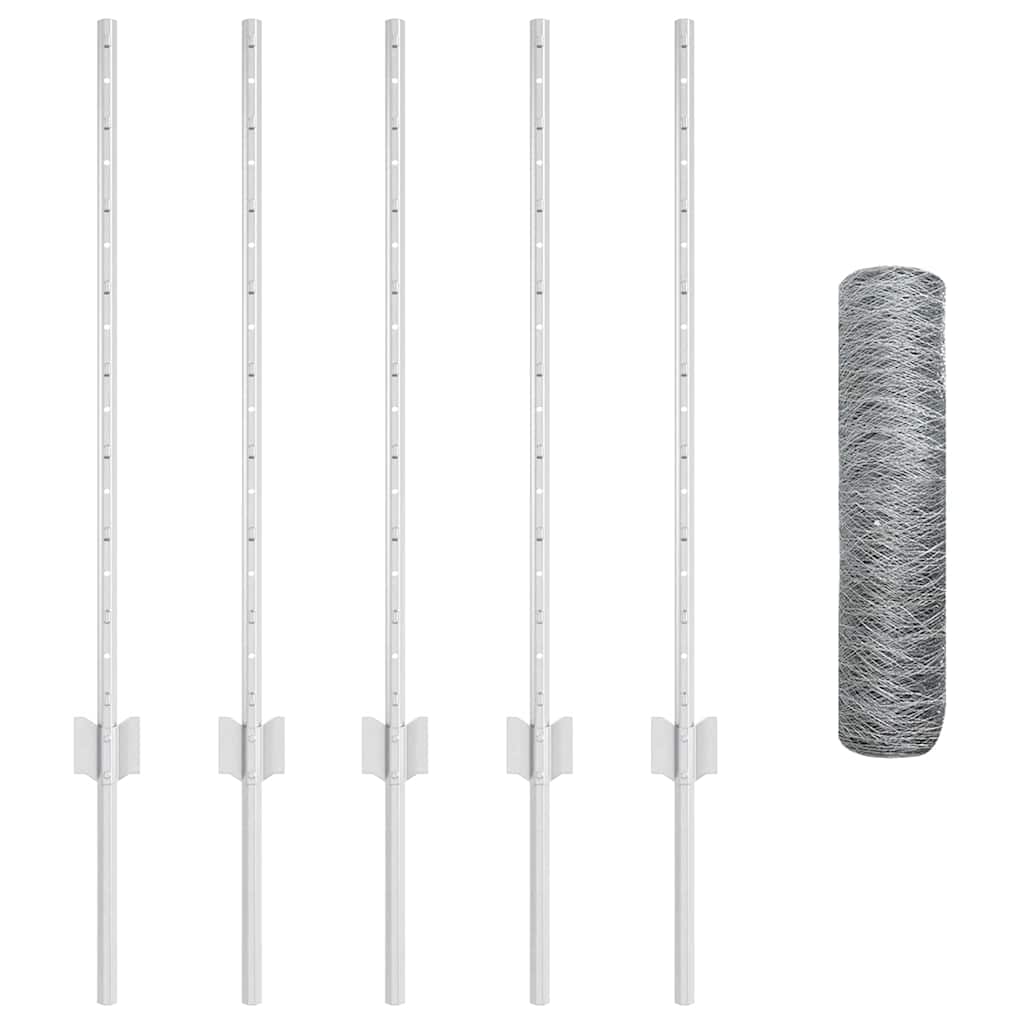vidaXL Hexagonal Fence with Post 10 x 0.8 m Galvanised Steel Silver 5