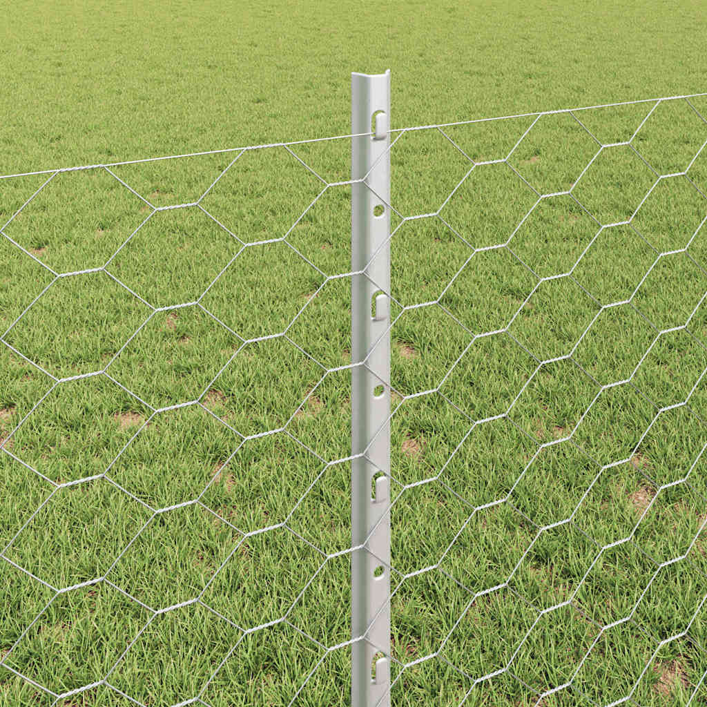 vidaXL Hexagonal Fence with Post 10 x 0.8 m Galvanised Steel Silver 4