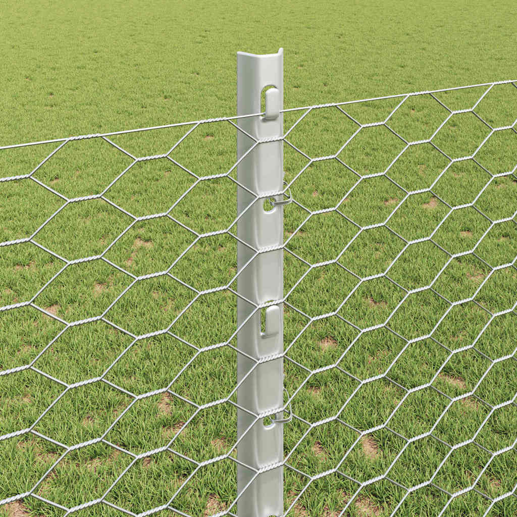 vidaXL Hexagonal Fence with Post 10 x 1.2 m Galvanised Steel Silver 4