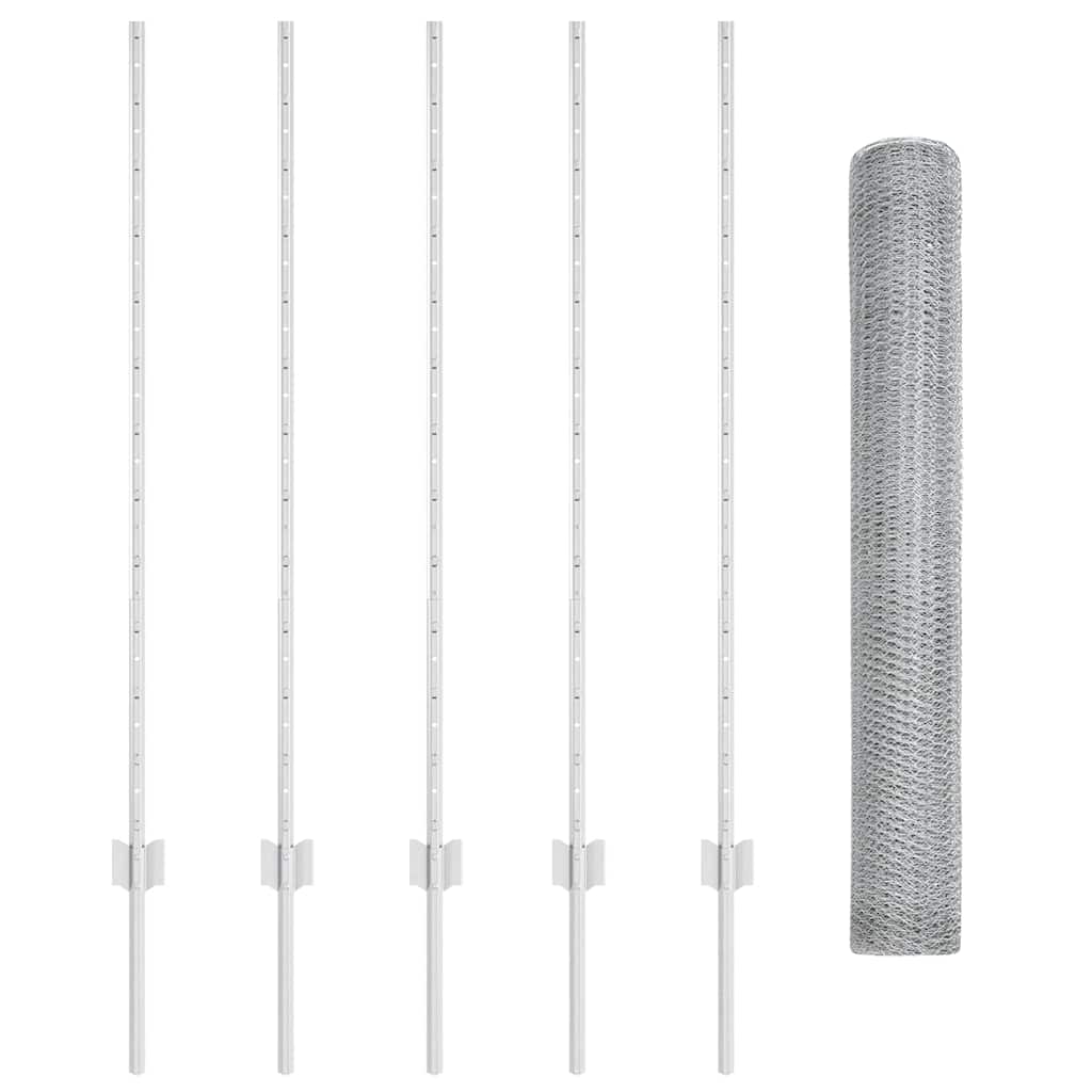 vidaXL Hexagonal Fence with Post 10 x 1.2 m Galvanised Steel Silver 5