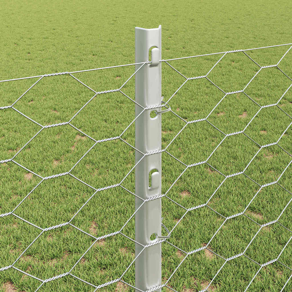vidaXL Hexagonal Fence with Post 10 x 1.2 m Galvanised Steel Silver 4