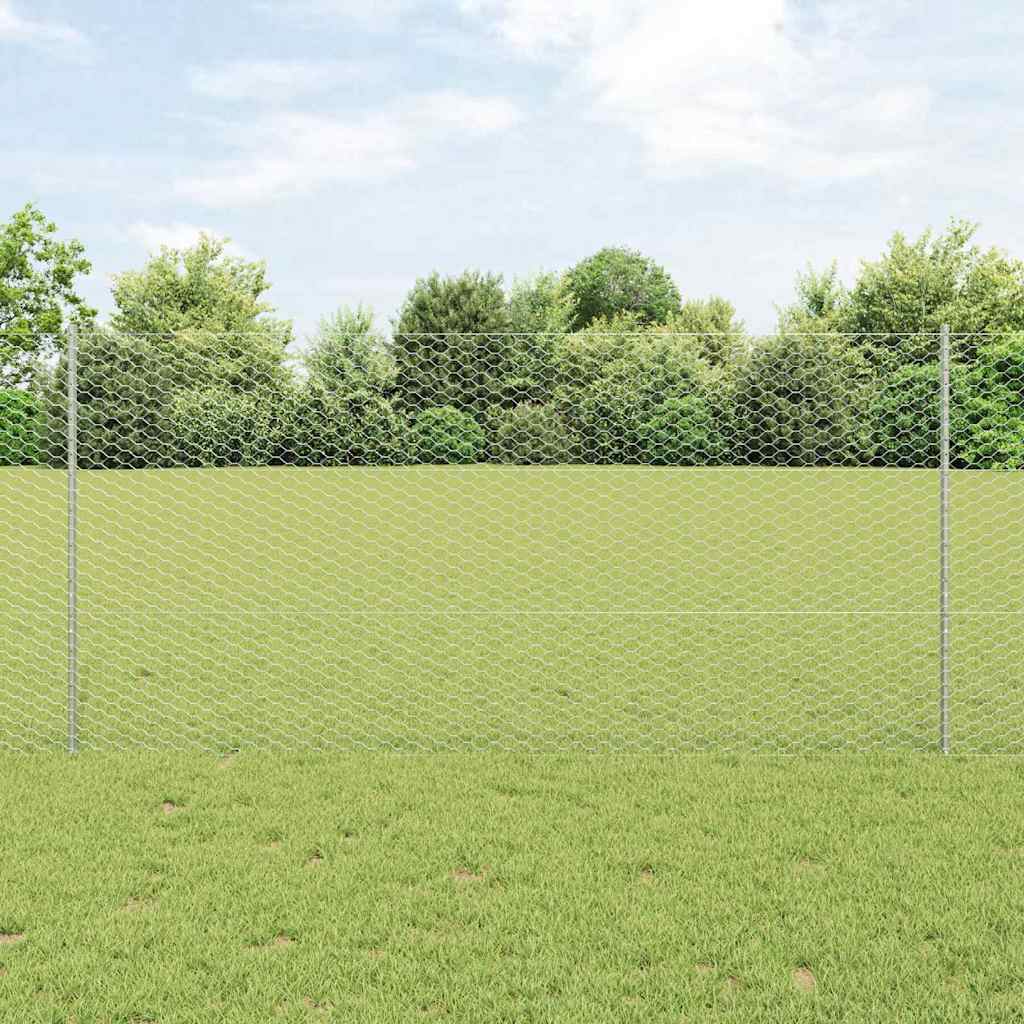 vidaXL Hexagonal Fence with Post 10 x 1.2 m Galvanised Steel Silver 1