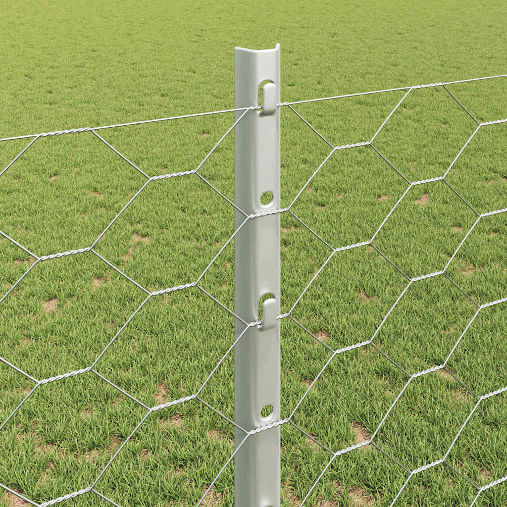vidaXL Hexagonal Fence with Post 10 x 1.2 m Galvanised Steel Silver 4