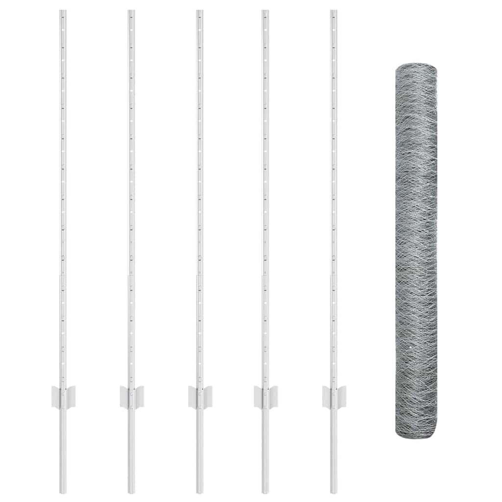 vidaXL Hexagonal Fence with Post 10 x 1.2 m Galvanised Steel Silver 5