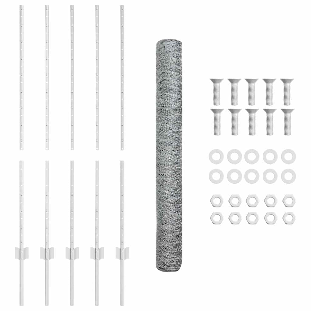 vidaXL Hexagonal Fence with Post 10 x 1.2 m Galvanised Steel Silver 6