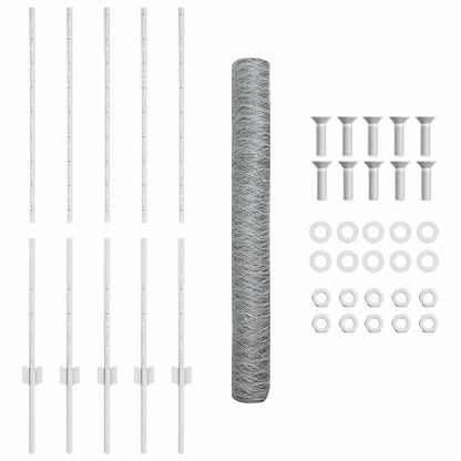 vidaXL Hexagonal Fence with Post 10 x 1.2 m Galvanised Steel Silver 6