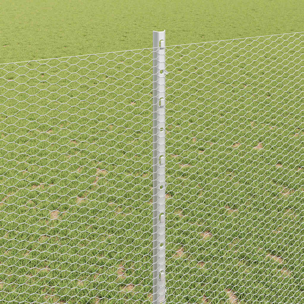 vidaXL Hexagonal Fence with Post 10 x 1.4 m Galvanised Steel Silver 4