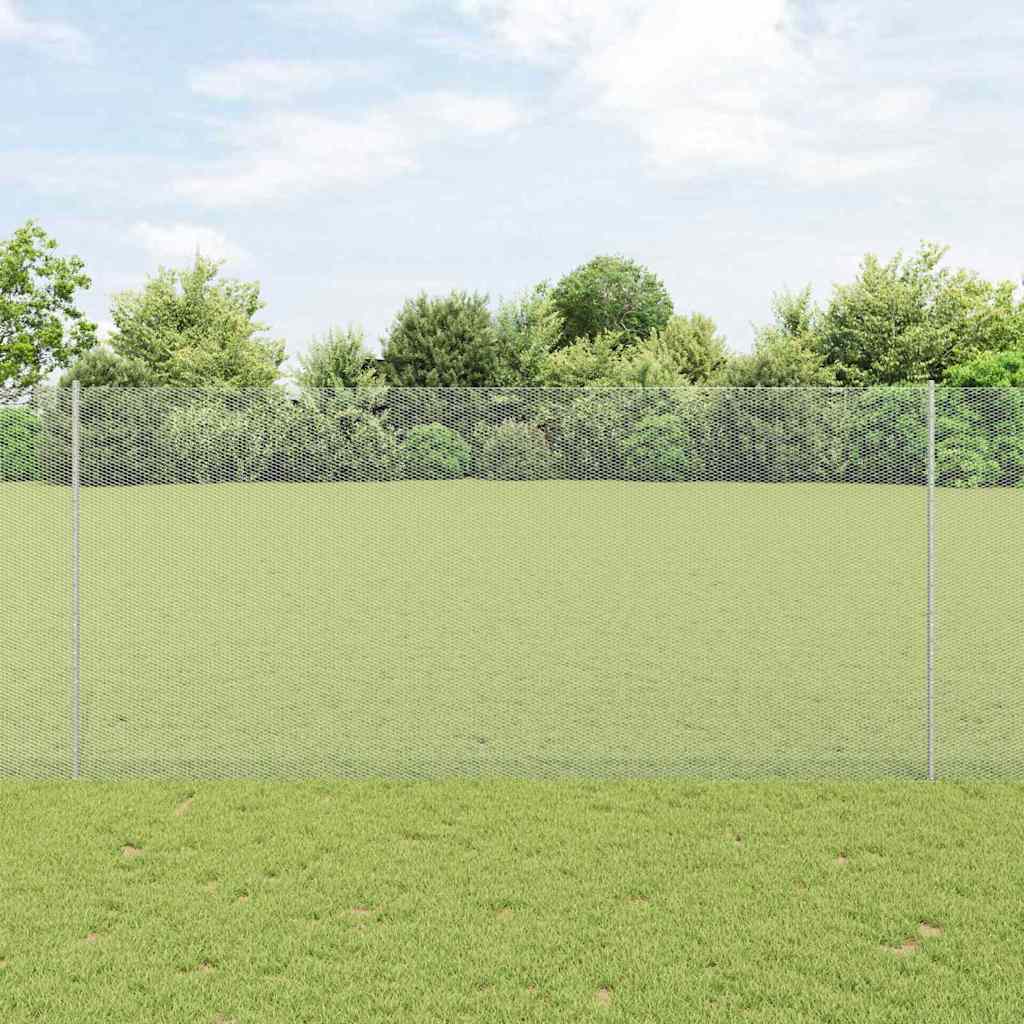vidaXL Hexagonal Fence with Post 10 x 1.4 m Galvanised Steel Silver 1