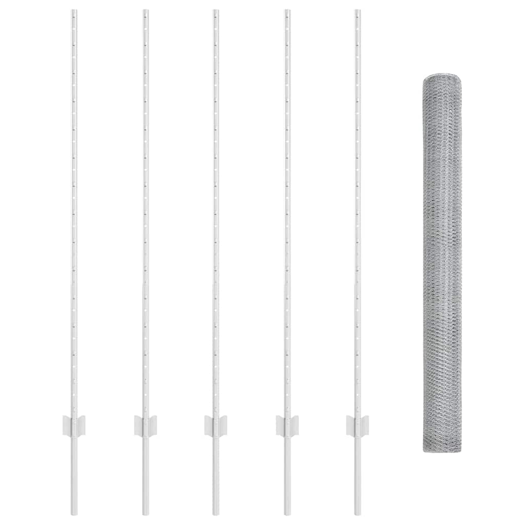 vidaXL Hexagonal Fence with Post 10 x 1.4 m Galvanised Steel Silver 5