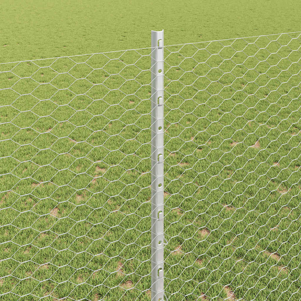 vidaXL Hexagonal Fence with Post 10 x 1.4 m Galvanised Steel Silver 4