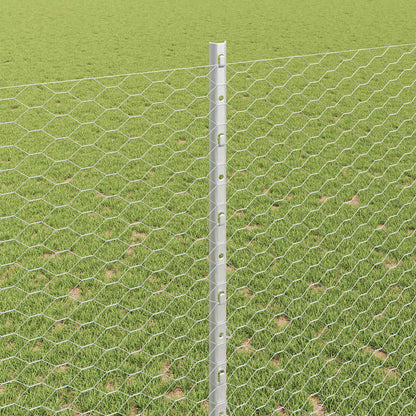 vidaXL Hexagonal Fence with Post 10 x 1.4 m Galvanised Steel Silver 4