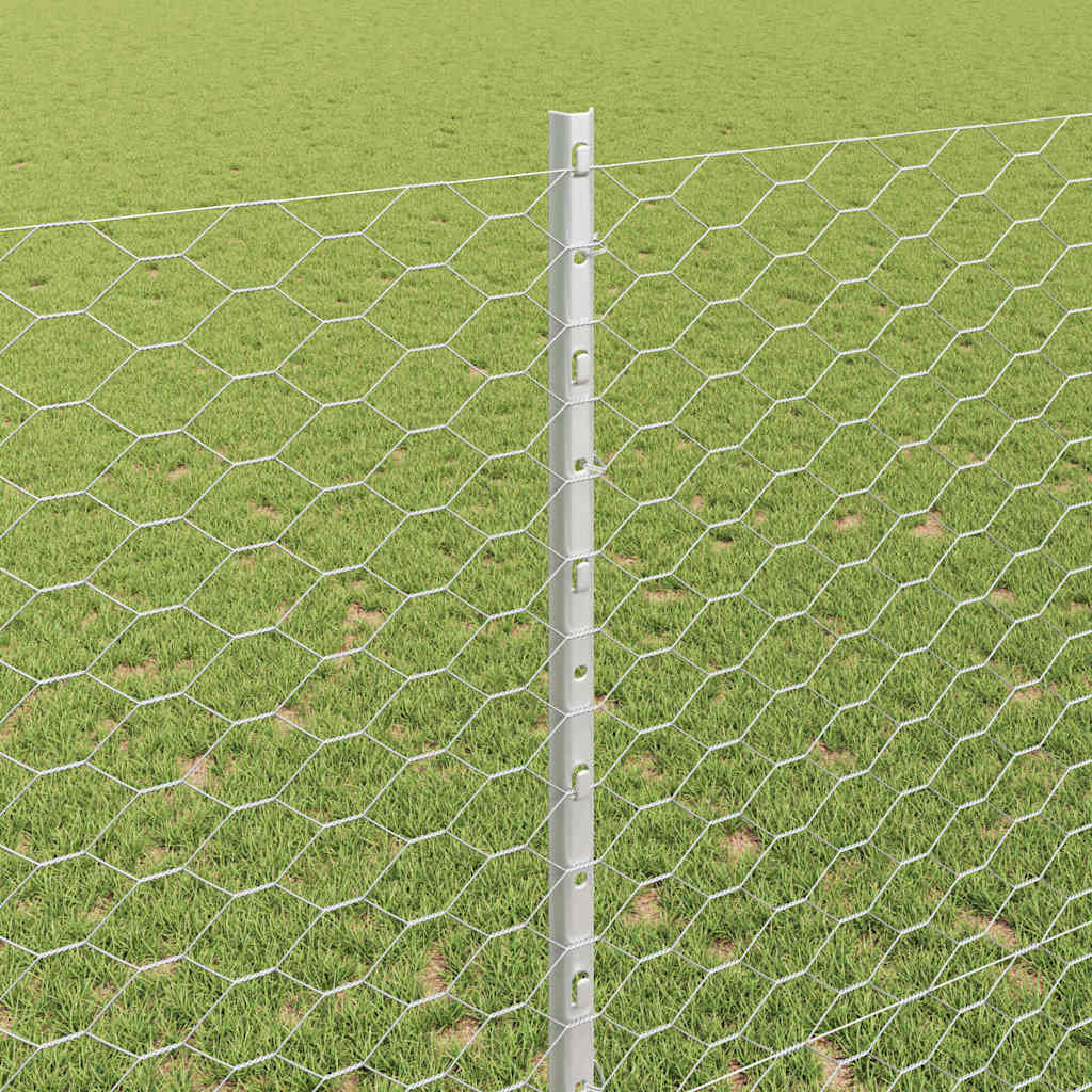 vidaXL Hexagonal Fence with Post 10 x 1.4 m Galvanised Steel Silver 4