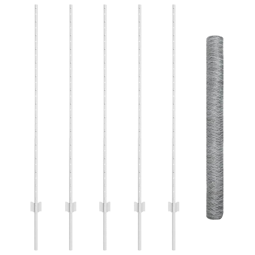 vidaXL Hexagonal Fence with Post 10 x 1.4 m Galvanised Steel Silver 5