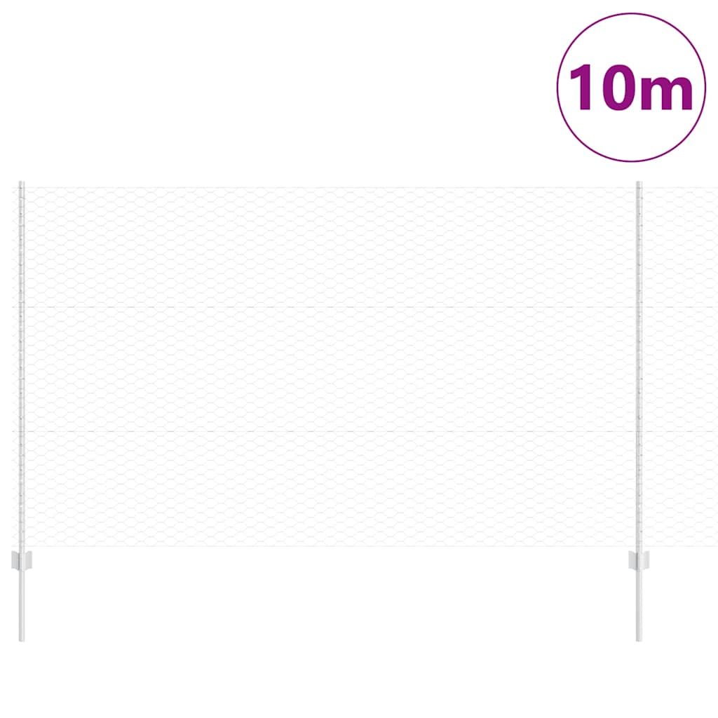 vidaXL Hexagonal Fence with Post 10 x 1.4 m Galvanised Steel Silver 3