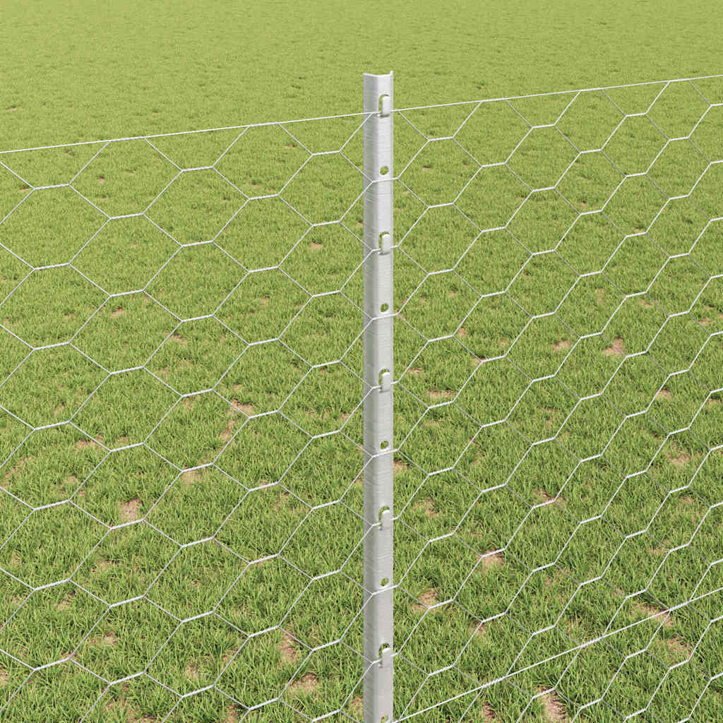 vidaXL Hexagonal Fence with Post 10 x 1.4 m Galvanised Steel Silver 4