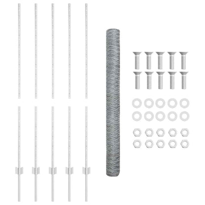 vidaXL Hexagonal Fence with Post 10 x 1.4 m Galvanised Steel Silver 6