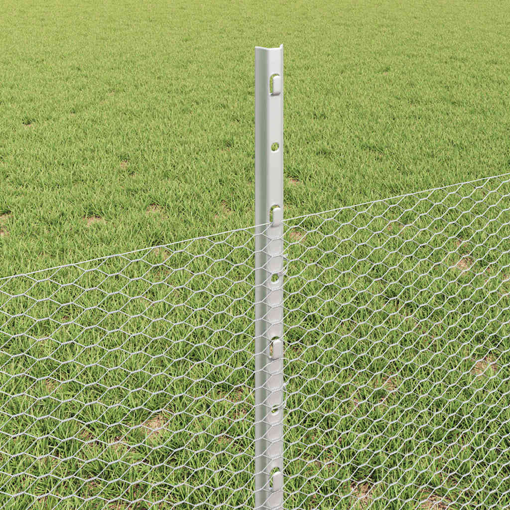 vidaXL Hexagonal Fence with Post 25 x 0.5 m Galvanised Steel Silver 4