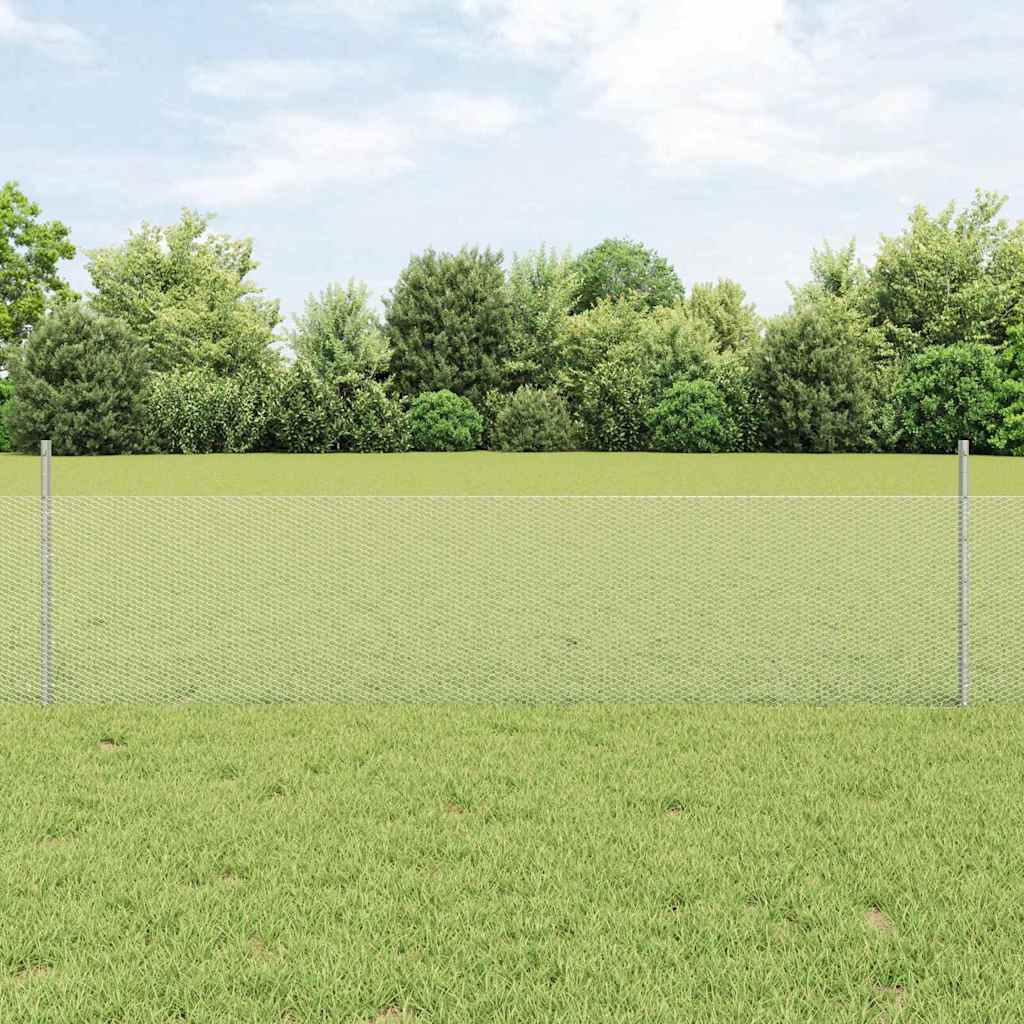 vidaXL Hexagonal Fence with Post 25 x 0.5 m Galvanised Steel Silver 1