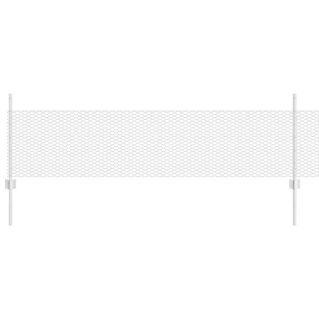 vidaXL Hexagonal Fence with Post 25 x 0.5 m Galvanised Steel Silver 2