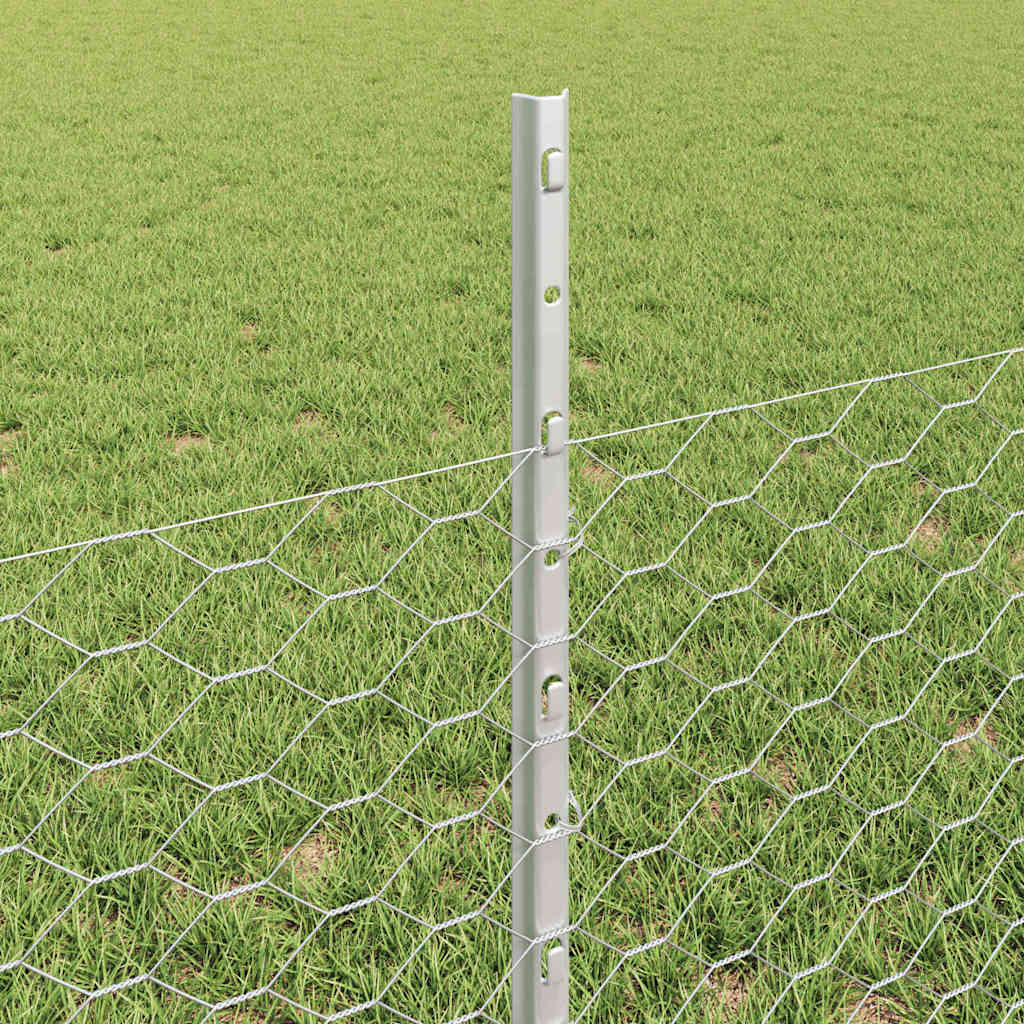 vidaXL Hexagonal Fence with Post 25 x 0.5 m Galvanised Steel Silver 4