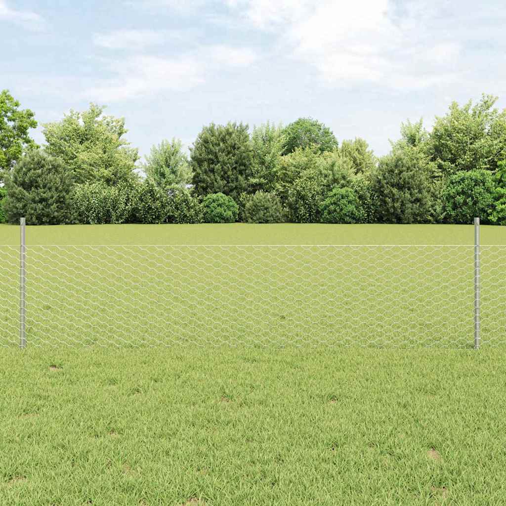 vidaXL Hexagonal Fence with Post 25 x 0.5 m Galvanised Steel Silver 1
