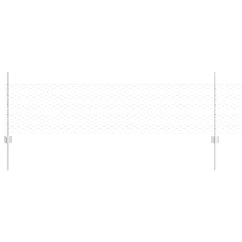 vidaXL Hexagonal Fence with Post 25 x 0.5 m Galvanised Steel Silver 2