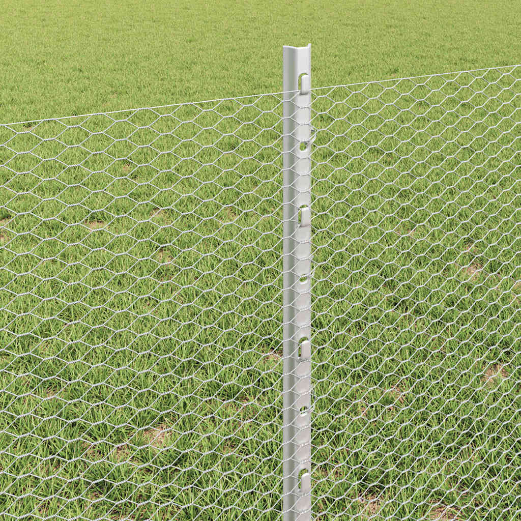 vidaXL Hexagonal Fence with Post 25 x 0.6 m Galvanised Steel Silver 4