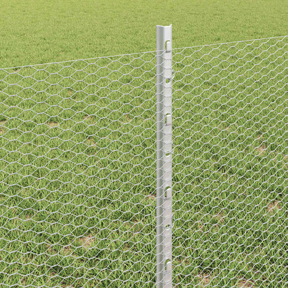 vidaXL Hexagonal Fence with Post 25 x 0.6 m Galvanised Steel Silver 4
