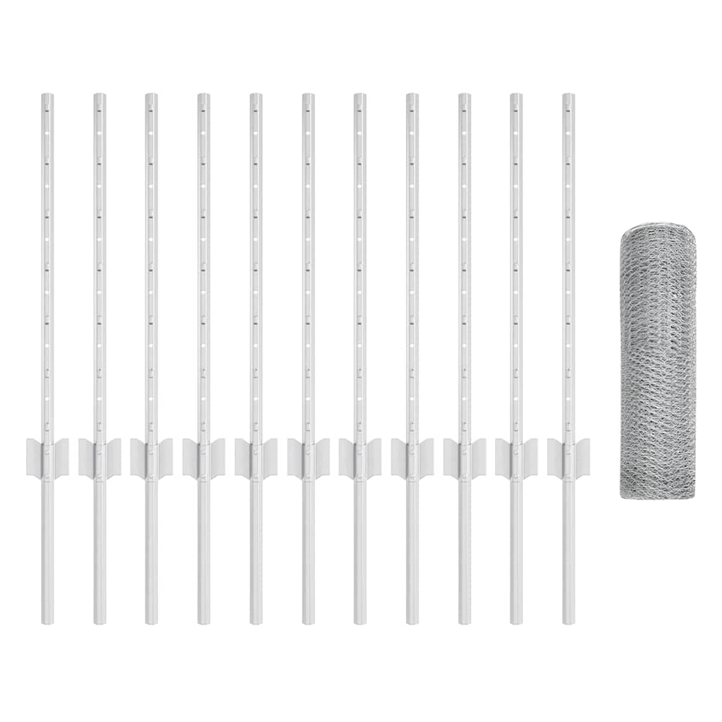 vidaXL Hexagonal Fence with Post 25 x 0.6 m Galvanised Steel Silver 5