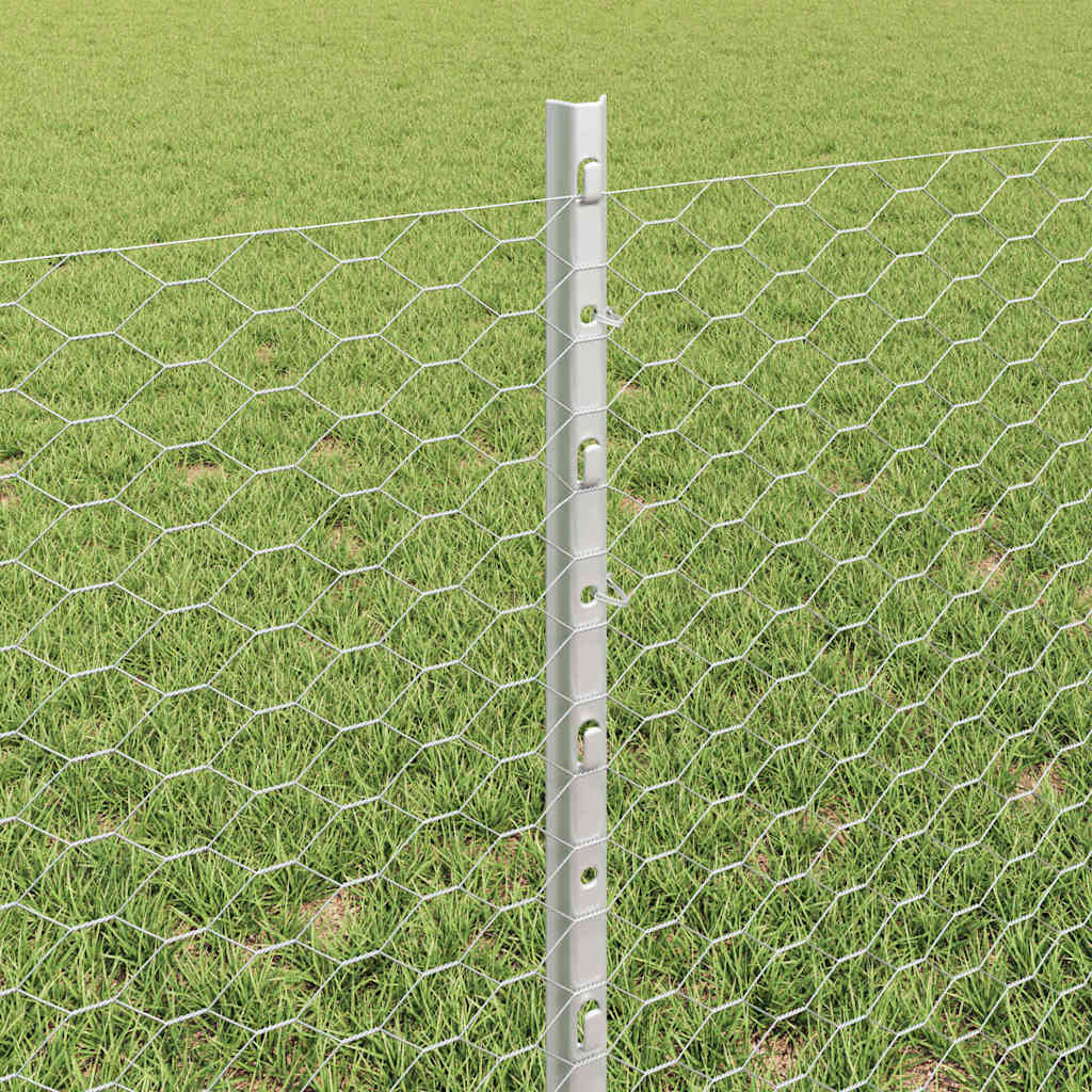 vidaXL Hexagonal Fence with Post 25 x 0.6 m Galvanised Steel Silver 4