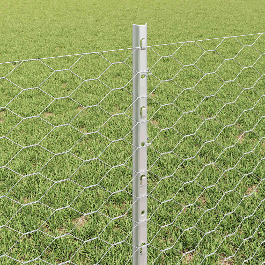 vidaXL Hexagonal Fence with Post 25 x 0.6 m Galvanised Steel Silver 4