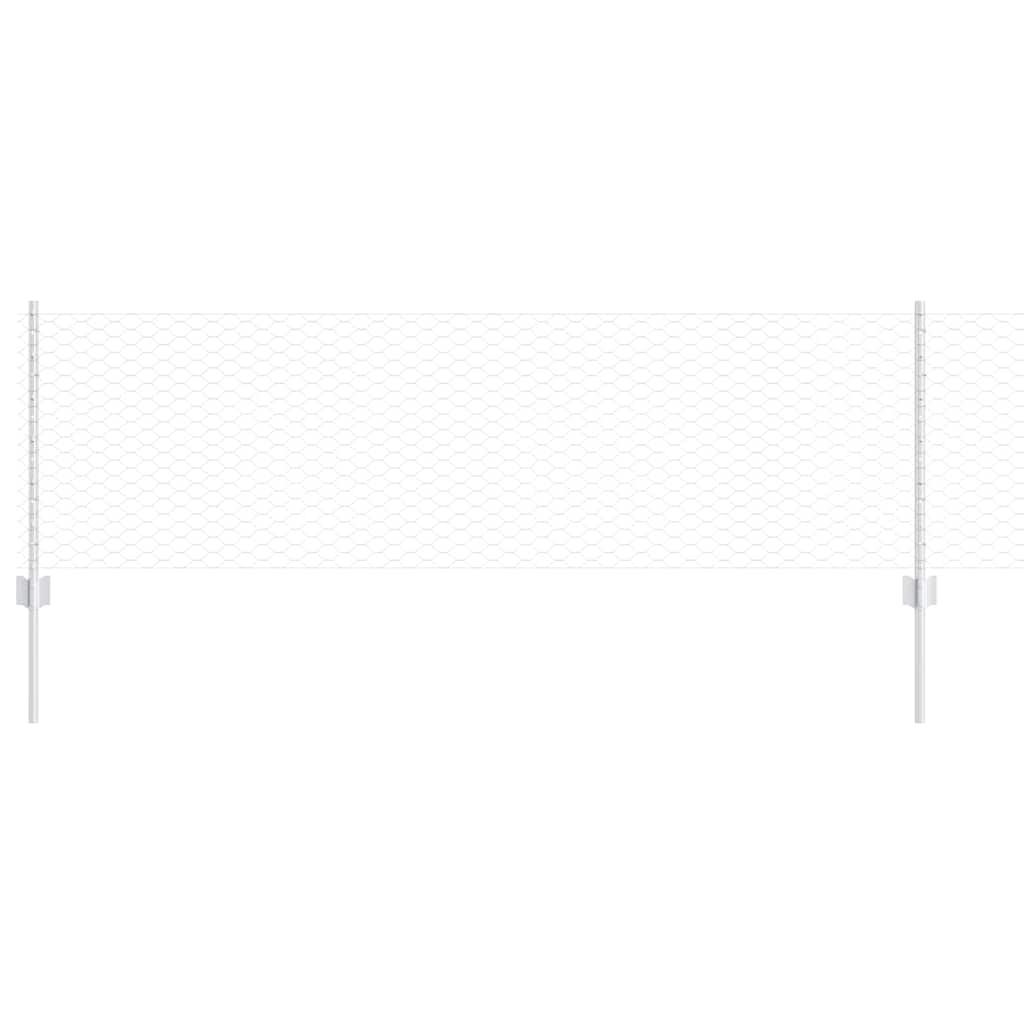 vidaXL Hexagonal Fence with Post 25 x 0.6 m Galvanised Steel Silver 2