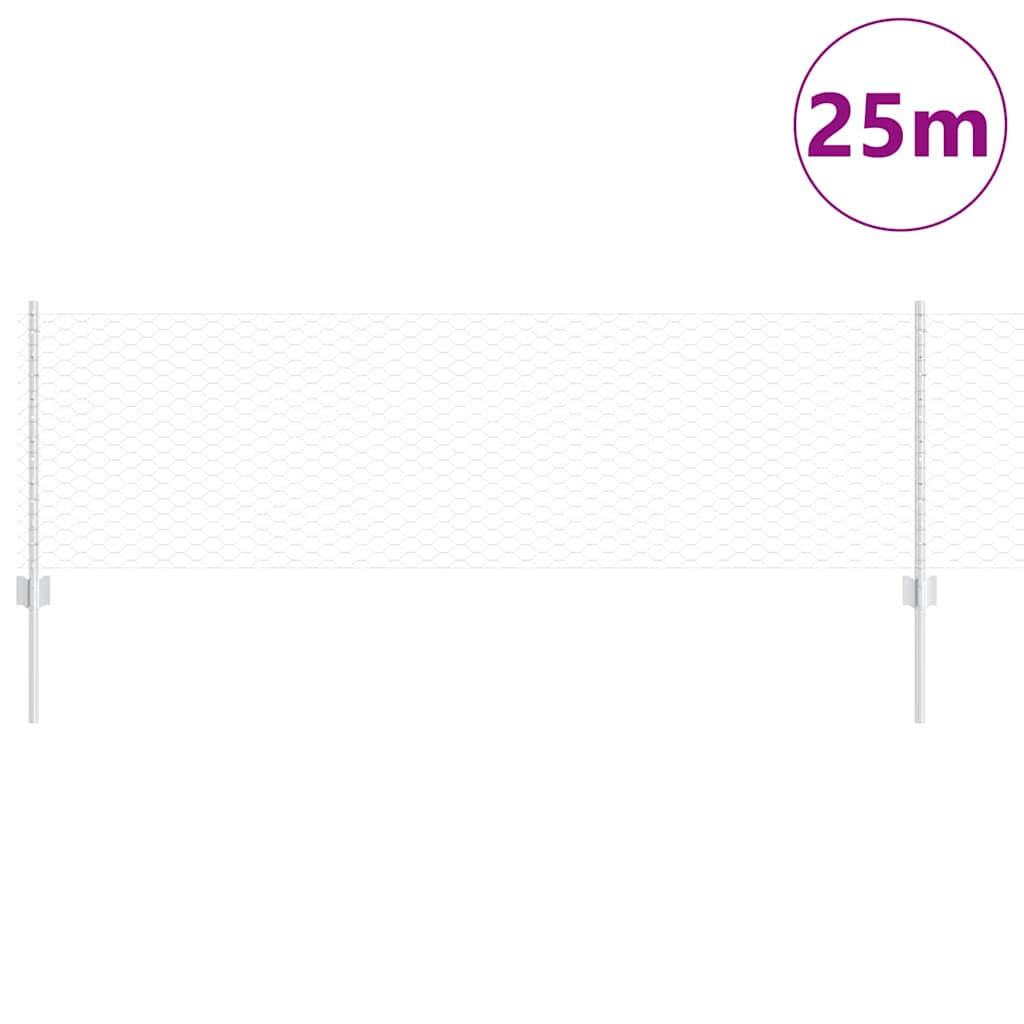 vidaXL Hexagonal Fence with Post 25 x 0.6 m Galvanised Steel Silver 3