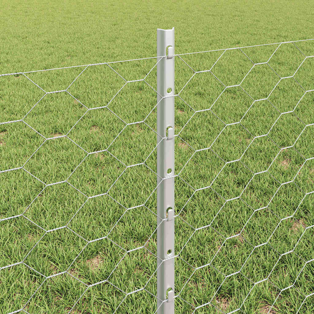 vidaXL Hexagonal Fence with Post 25 x 0.6 m Galvanised Steel Silver 4