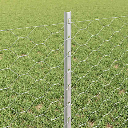 vidaXL Hexagonal Fence with Post 25 x 0.6 m Galvanised Steel Silver 4