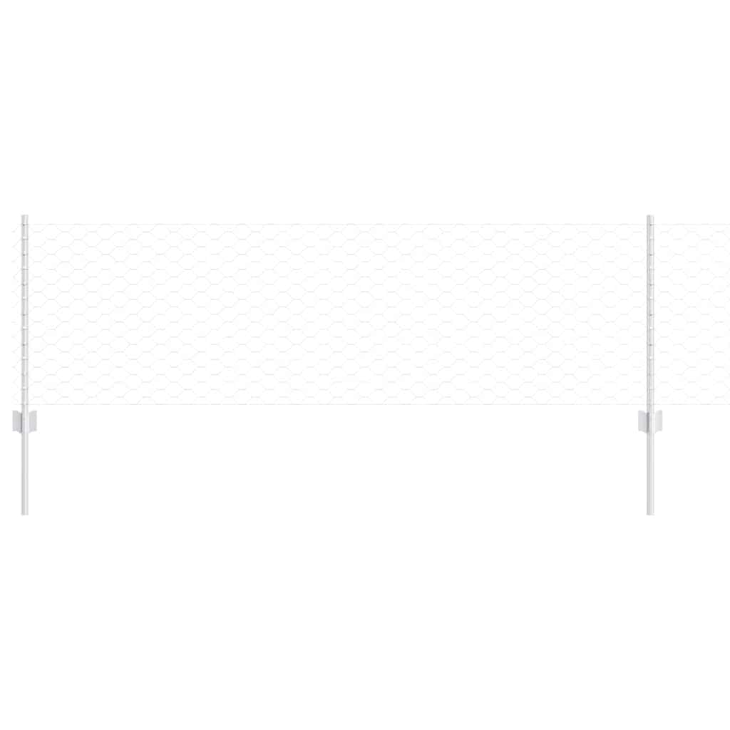 vidaXL Hexagonal Fence with Post 25 x 0.6 m Galvanised Steel Silver 2