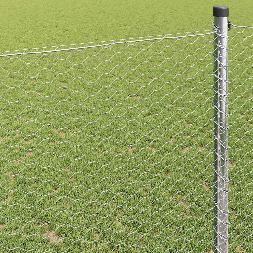 vidaXL Hexagon Fence 1.4 x 50 m Galvanised steel Silver 4