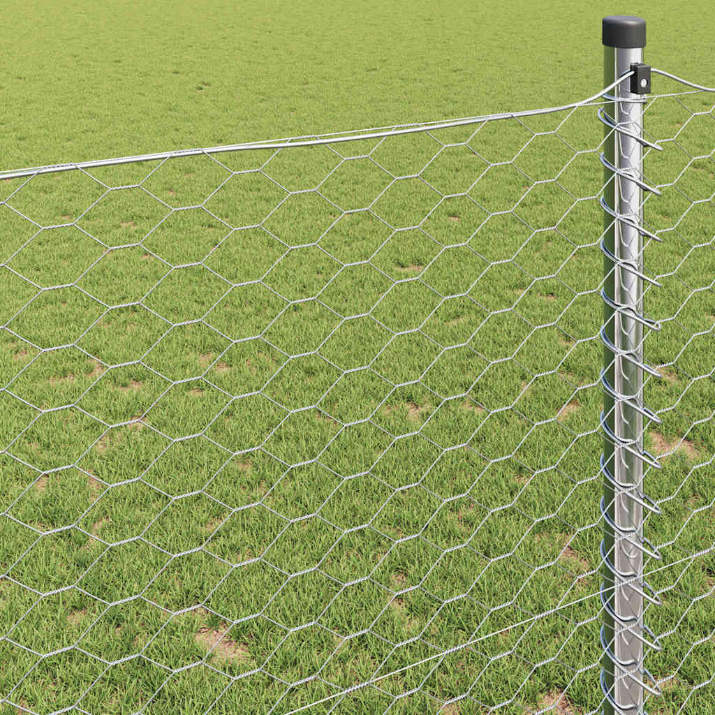 vidaXL Hexagon Fence 1.6 x 50 m Galvanised steel Silver 4