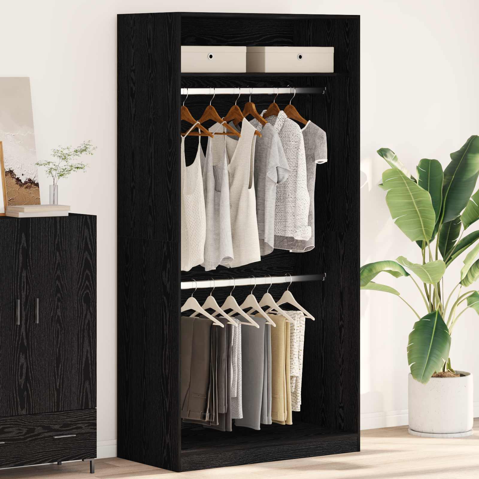 vidaXL Wardrobe Black Oak 100 x 50 x 200 cm Engineered Wood 1