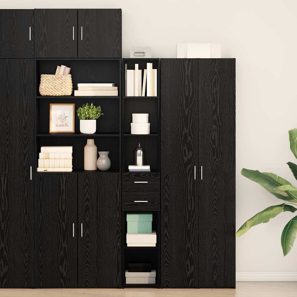 vidaXL Bookcase with Drawer Black Oak 30 x 42.4 x 185.2 cm 1