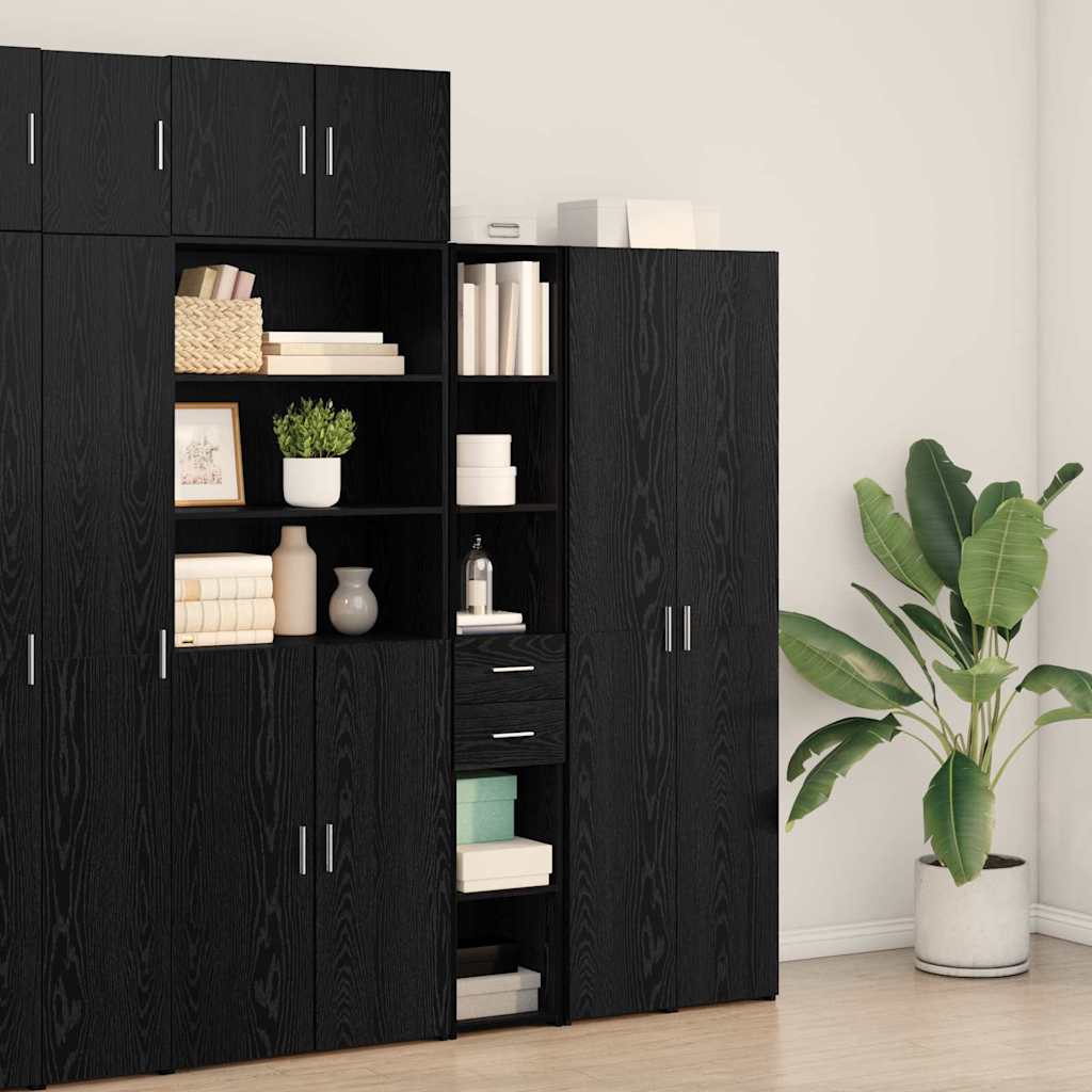 vidaXL Bookcase with Drawer Black Oak 30 x 42.4 x 185.2 cm 4